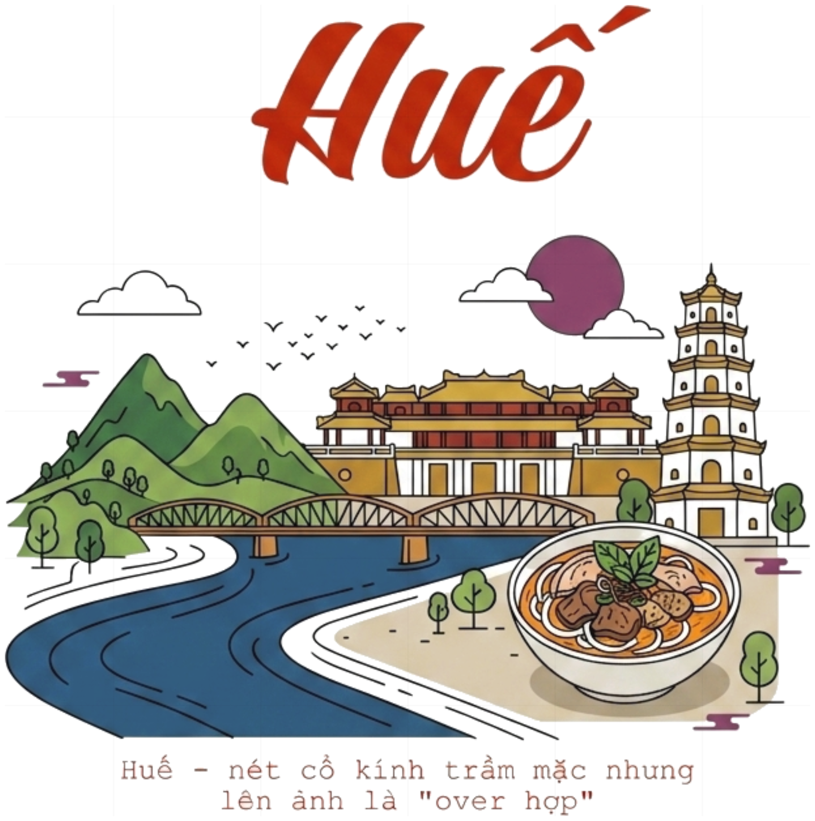 Áo thun tay lỡ unisex VNXK HAMCHOI Trắng form rộng oversize chất cotton Hue City Souvenir Tee - 090726-11-42-QBN