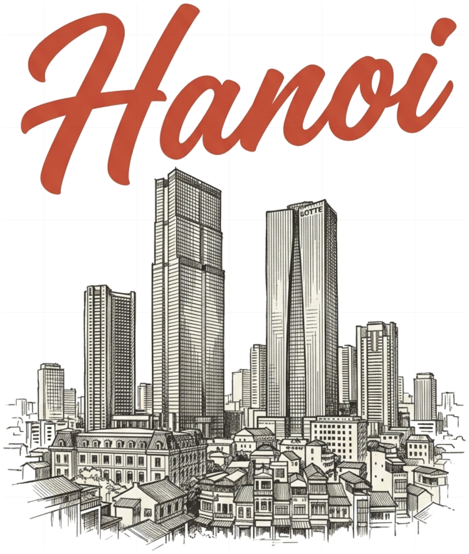 Áo Thun Unisex Form Rộng Hanoi Skyline Vintage Cotton Cao Cấp Cực Chất - 100926-08-18-ENK