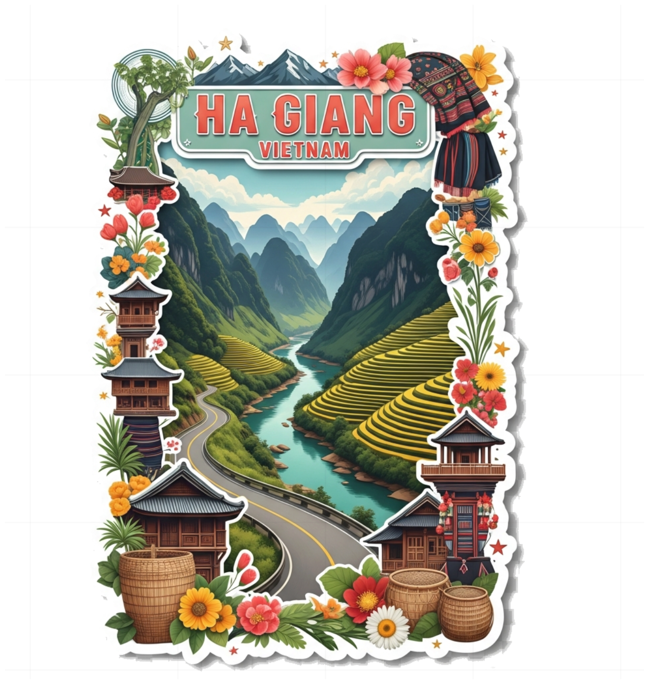 Áo thun Hà Giang Travel Vintage Cotton Unisex Form Rộng Kem 