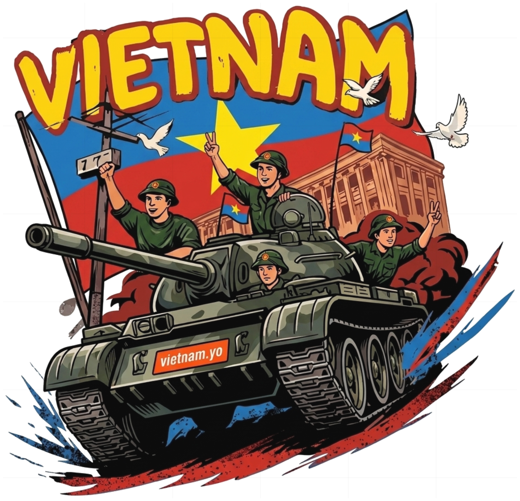 Áo thun trắng VIETNAM Victory Retro, thiết kế xe tăng lịch sử, Form rộng Unisex - 140726-08-31-UJK