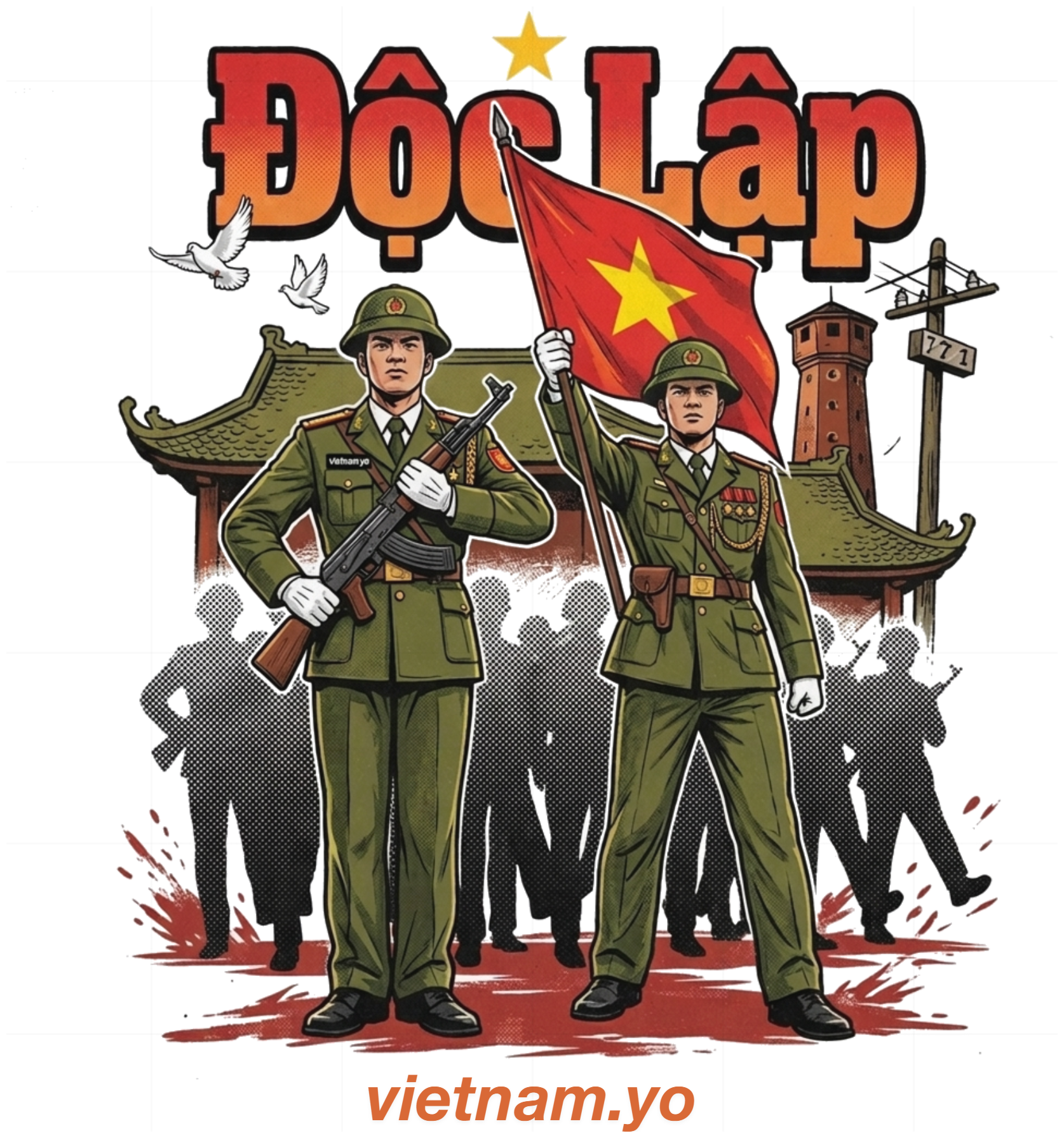 Áo Thun Vietnam.yo Độc Lập Retro Propaganda Phông Trắng Cotton - 140726-09-29-GSK