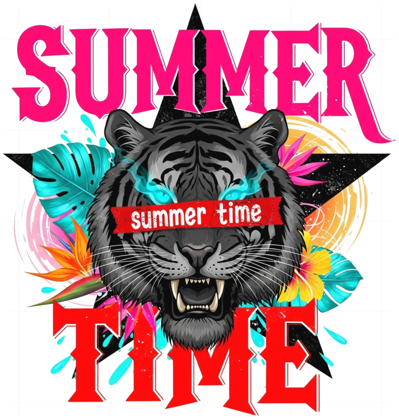 Áo Thun Unisex Oversize Cotton Trắng In Tiger Summer Time Y2K - 150626-14-27-DTC