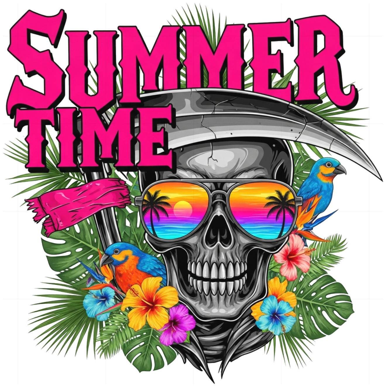 Áo Thun Summer Time Reaper Trắng Streetwear Luxury Form Rộng Cotton - 150626-14-32-NVP