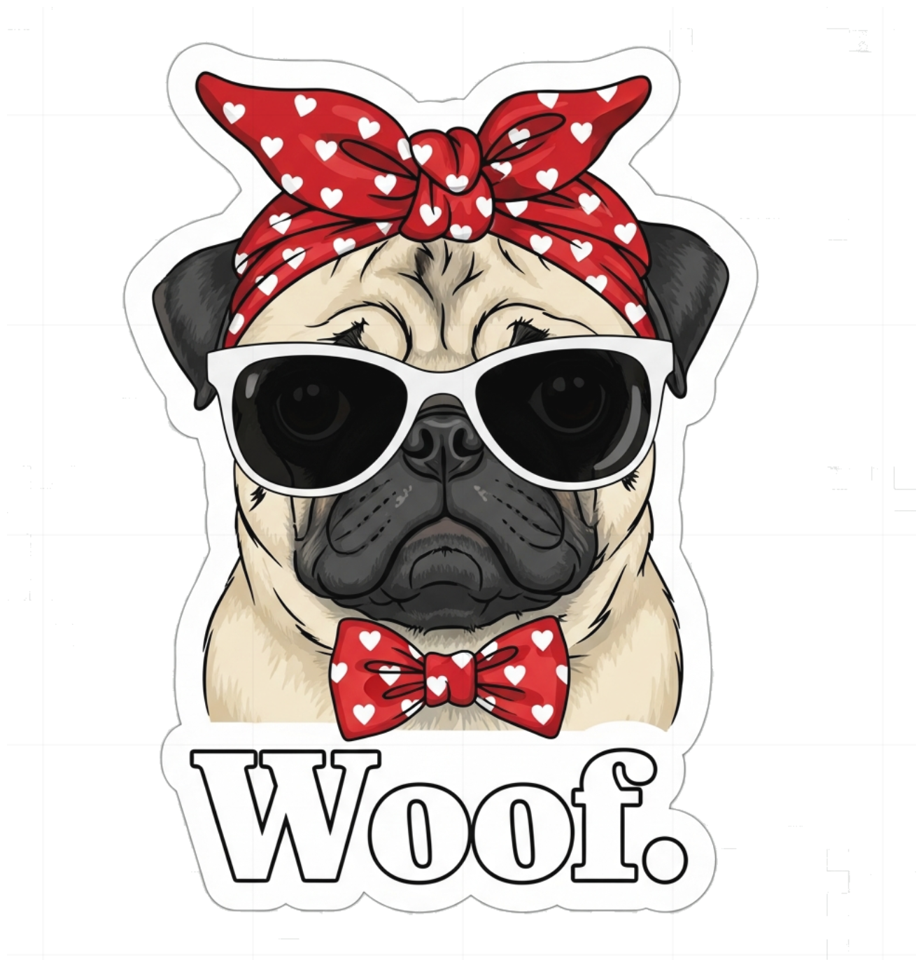 Áo Thun Trắng Unisex In Hình Chó Pug Woof Retro Form Rộng Cotton - 160626-13-51-IQC