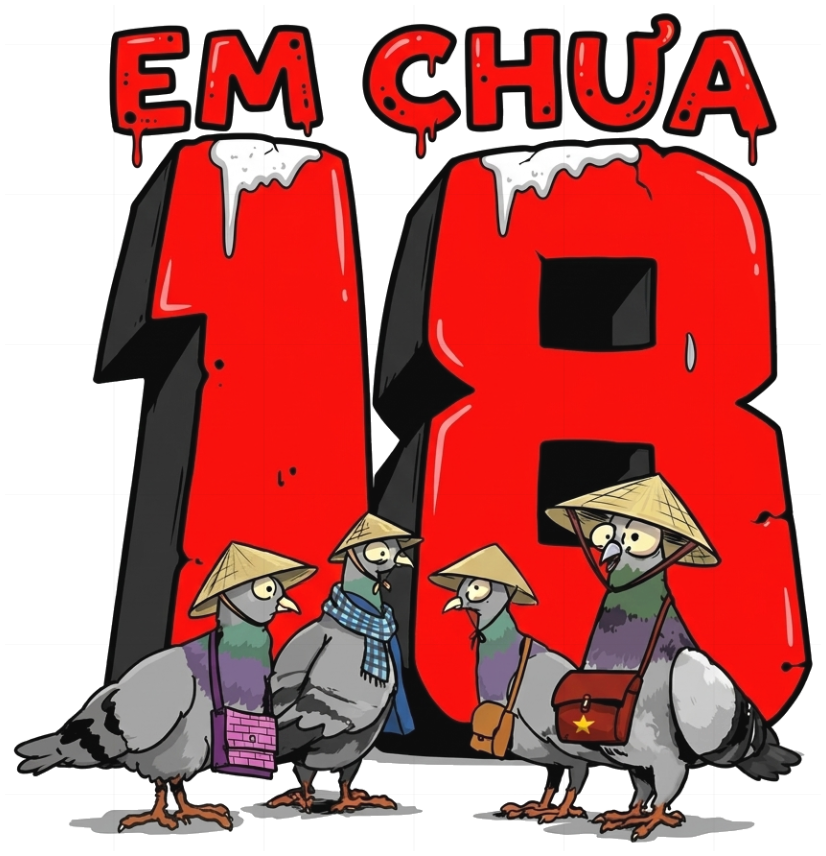 Áo Thun Em Chưa 18 Pigeons Nón Lá Unisex Form Rộng Streetwear vietnam.yo - 170926-14-38-IFY