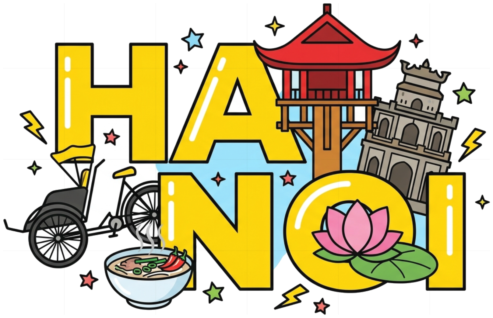 Áo thun Hà Nội VNXK HAMCHOI Trắng cotton form rộng unisex Hanoi Vibes Tee - 180726-08-53-KXX