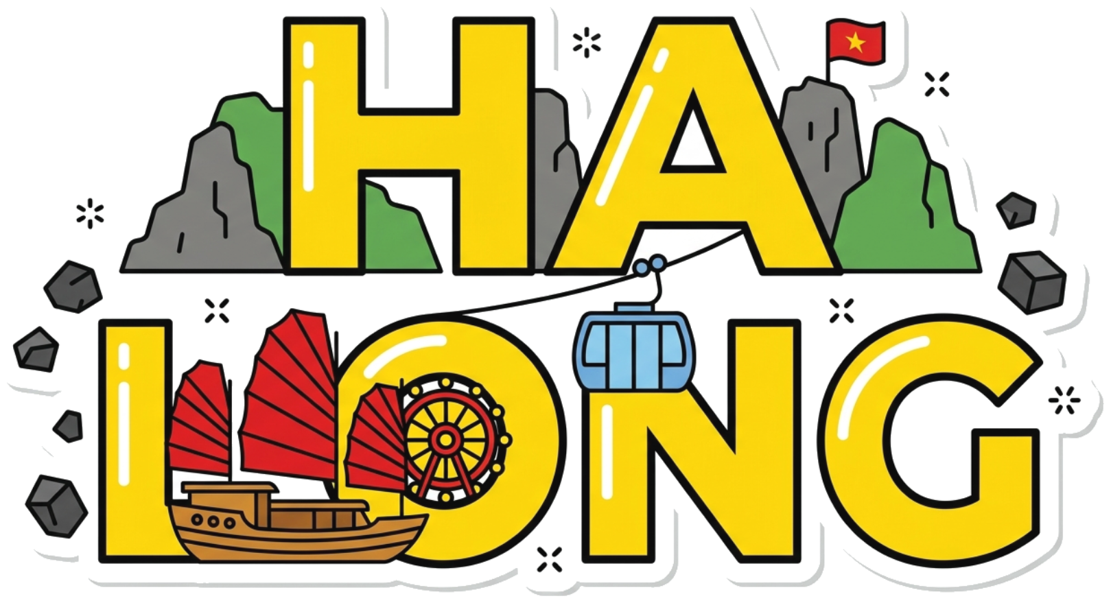 Áo thun du lịch Hạ Long VNXK HAMCHOI Trắng cotton form rộng Ha Long Bay of Wonders Tee - 180726-08-54-WAU