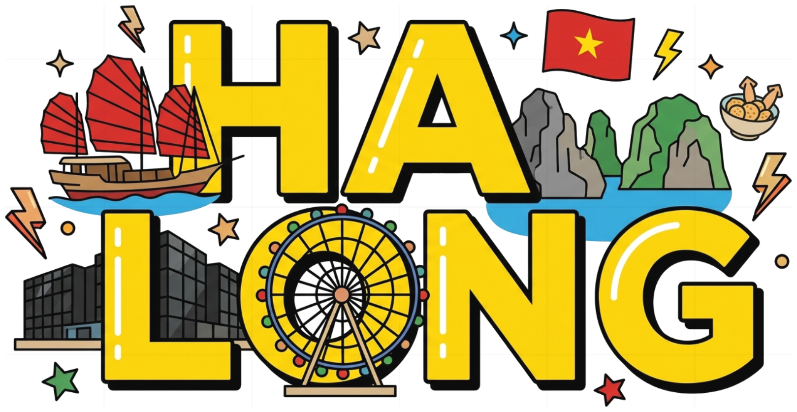 Áo thun du lịch Hạ Long VNXK HAMCHOI Trắng form rộng Ha Long Wonder Pop Art Tee - 180726-08-55-EPE