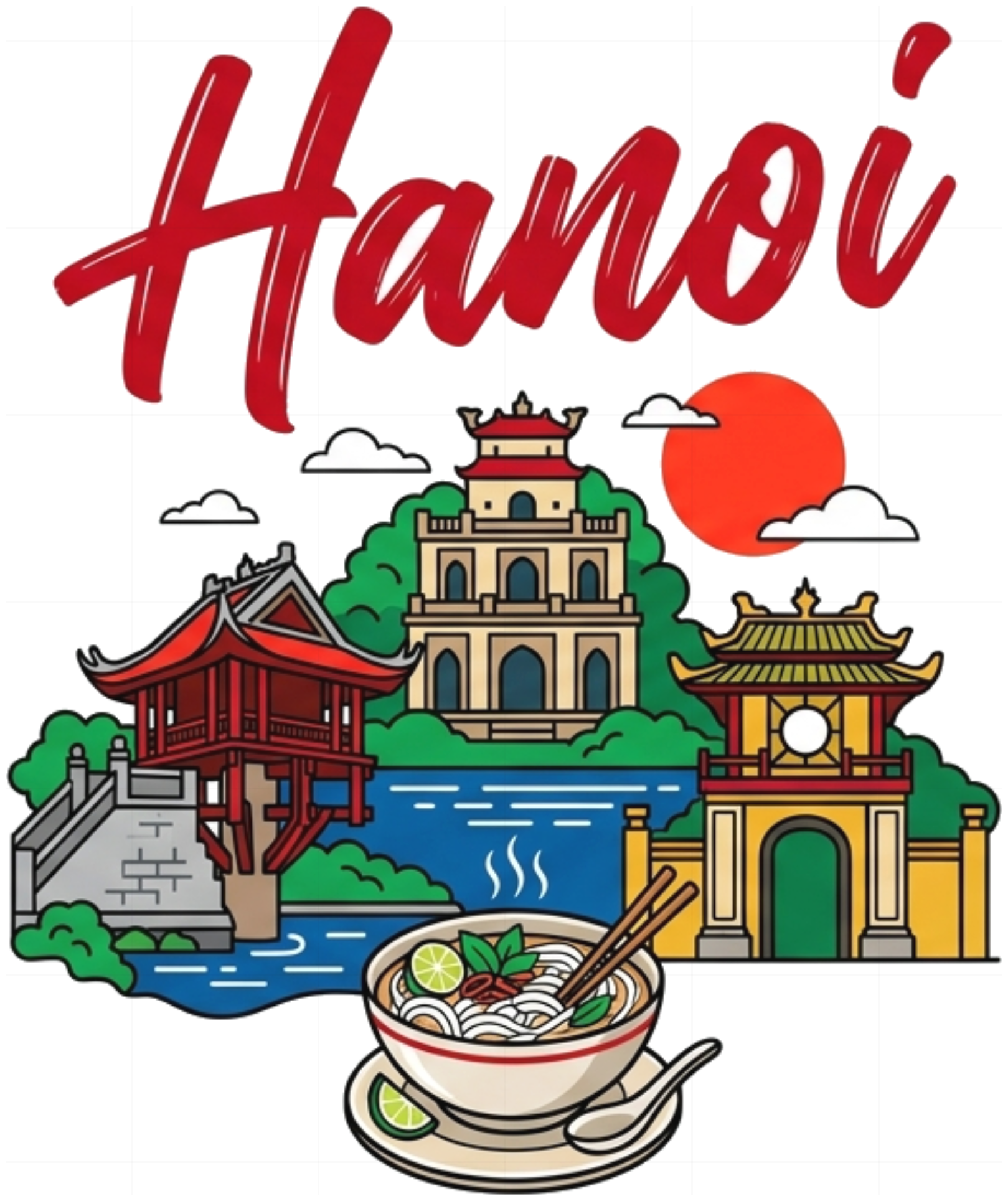 Áo thun du lịch Hà Nội VNXK HAMCHOI Trắng cotton co giãn form rộng Hanoi Soul Vietnam Tee - 180726-09-34-KBW