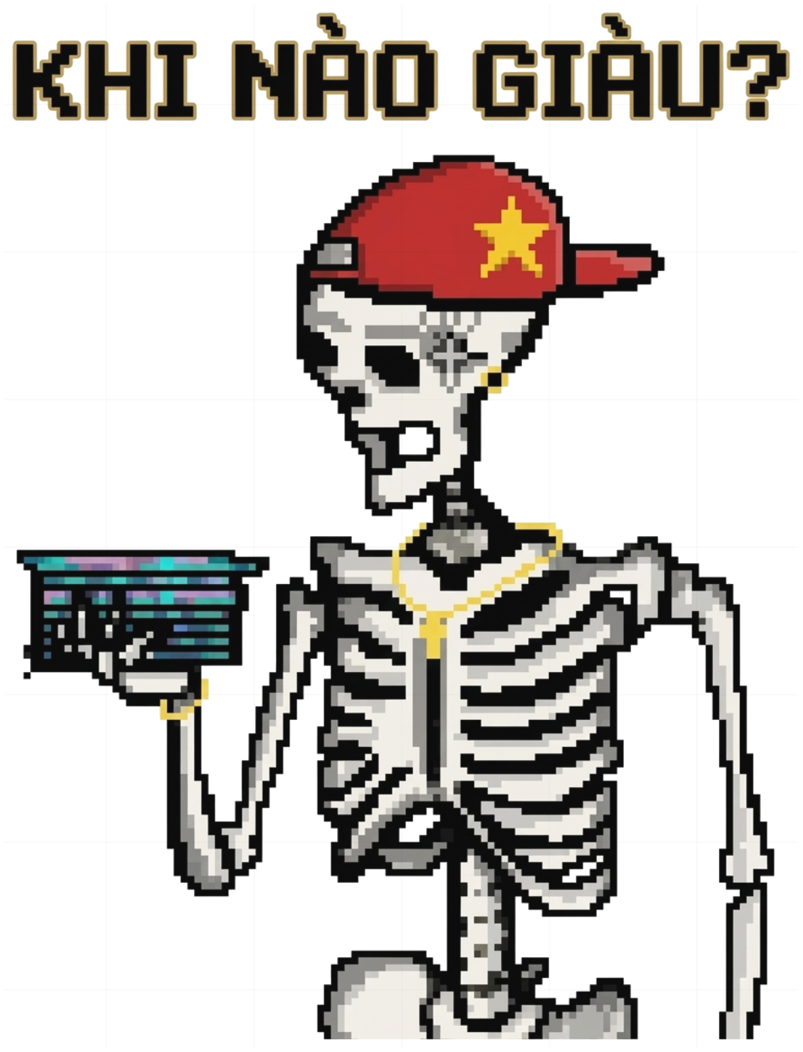 Áo Thun Khi Nào Giàu Pixel Skeleton Unisex Form Rộng Streetwear Graphic Tee vietnam.yo - 211026-10-52-EQE