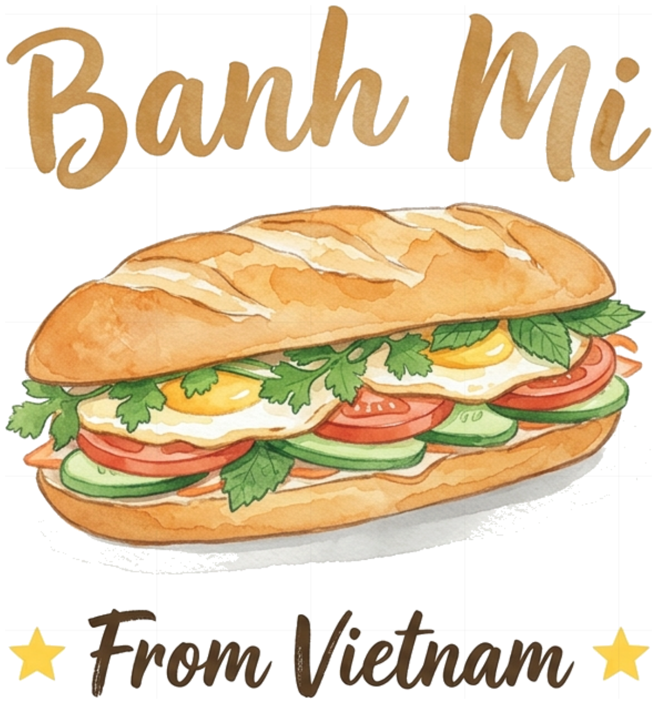 Áo Thun Bánh Mì Việt Nam Banh Mi Vietnam Màu Nước Cotton 100% Co Giãn Oversize Unisex - 280726-16-34-UNI