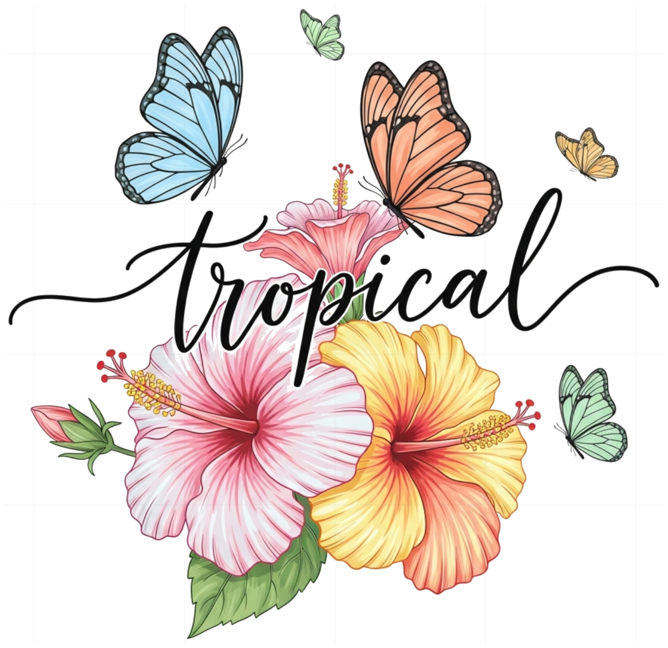 Áo Thun Unisex Tropical Design Hoa Dâm Bụt & Bướm Xinh - Áo Phông Cotton Form Rộng Đi Biển Mùa Hè Cực Chất - 290526-16-11-ZGS