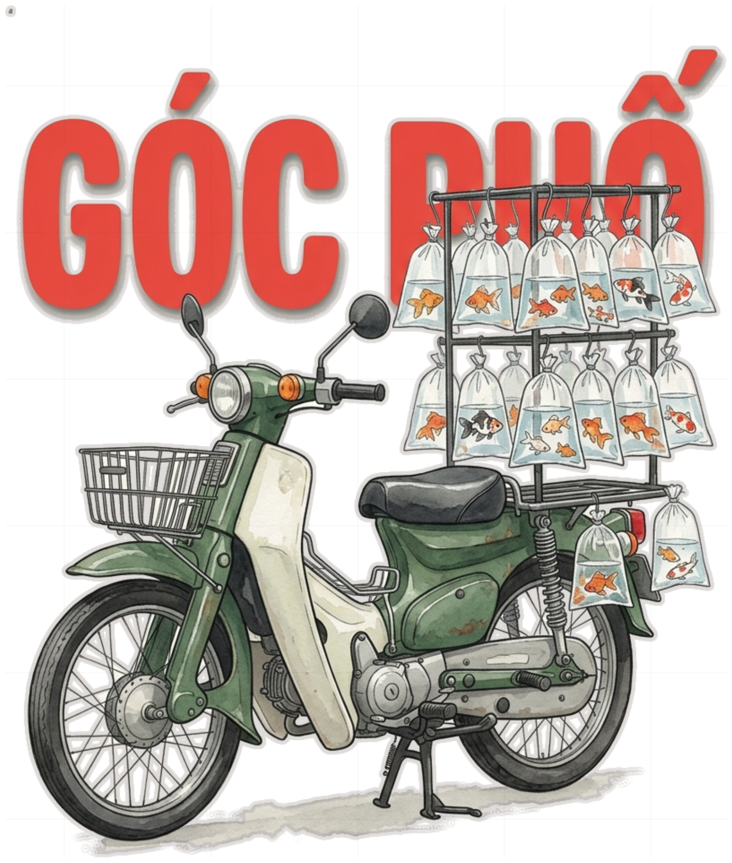 Áo Thun Góc Phố Xe Cub Cá Vàng Vintage Phông Trắng Cotton 100% Form Rộng Nam Nữ 290726-10-43-NJX