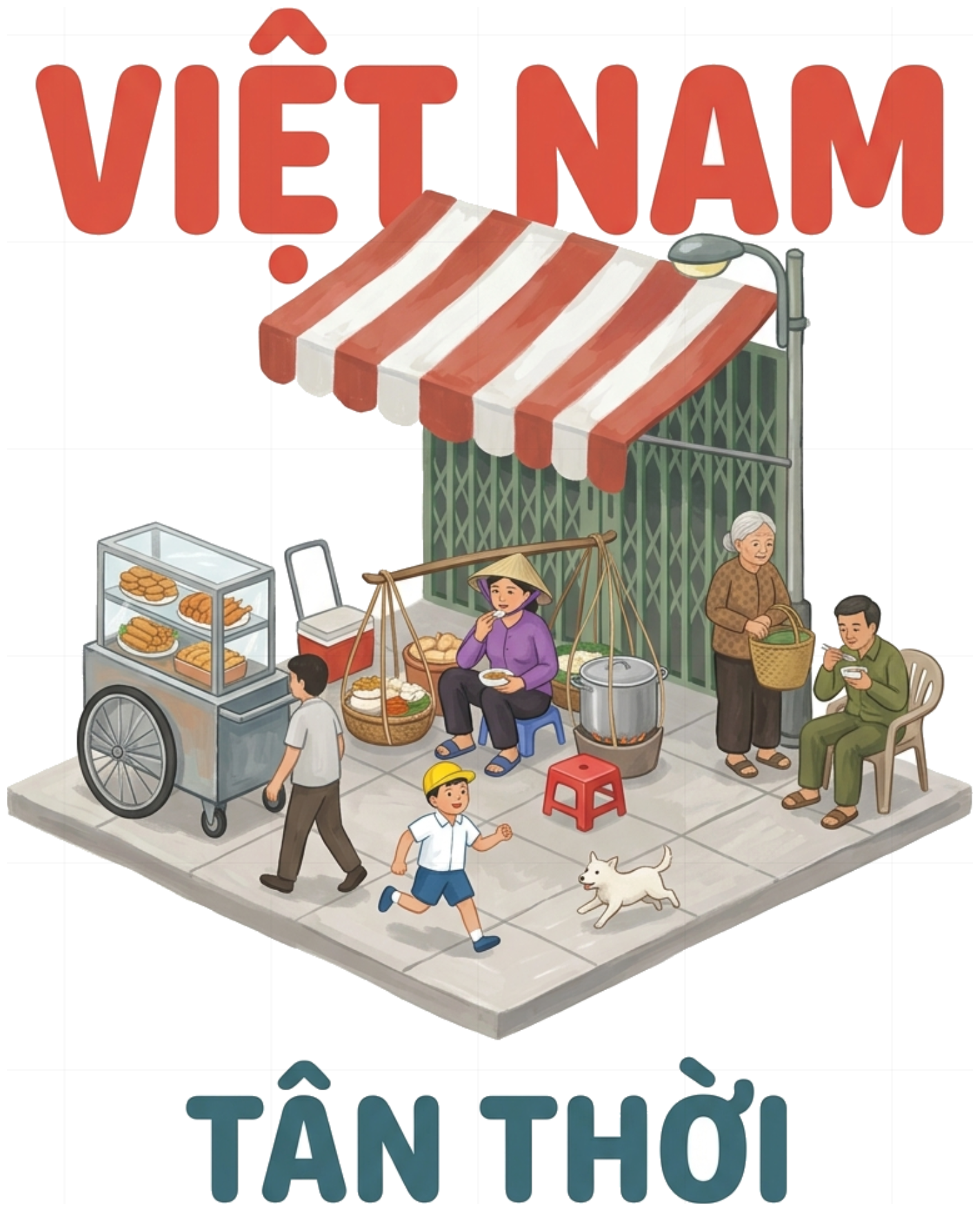 Áo Thun Trắng In Hình Việt Nam Tân Thời - Street Food Unisex Cotton Cao Cấp 300726-10-22-QRU