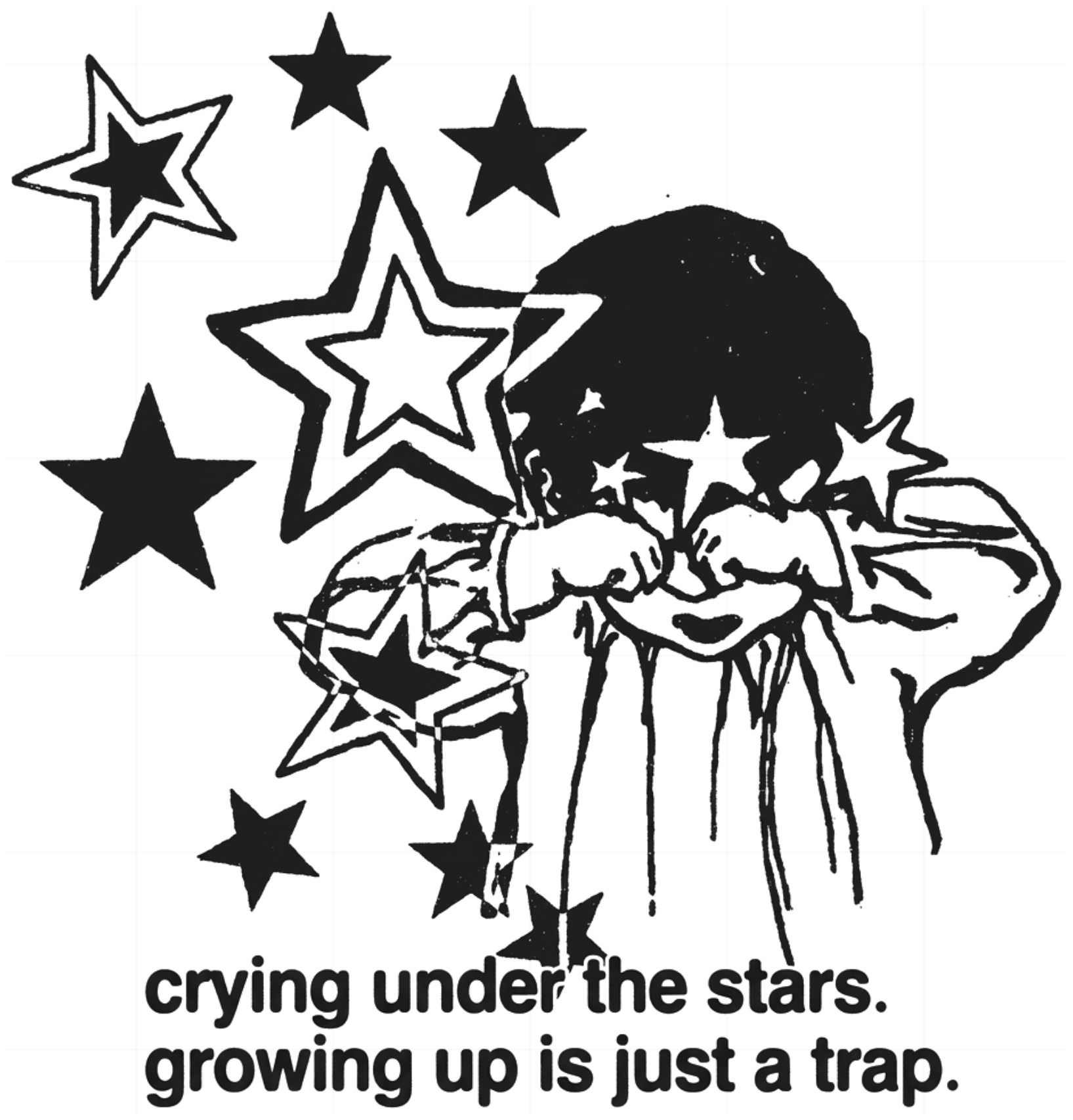 Áo Thun Tay Dài Unisex Streetwear Cotton Oversize In Hình Crying Under The Stars Indie Grunge - 300926-10-19-QBS